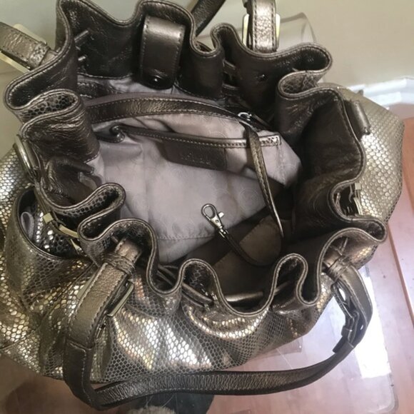 Michael Kors Leather Snake Print Gold Shoulder Hobo Bag Satchel Pockets Neutral - Picture 12 of 16